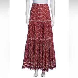 Veronica Beard Red Paisley Print Long Skirt